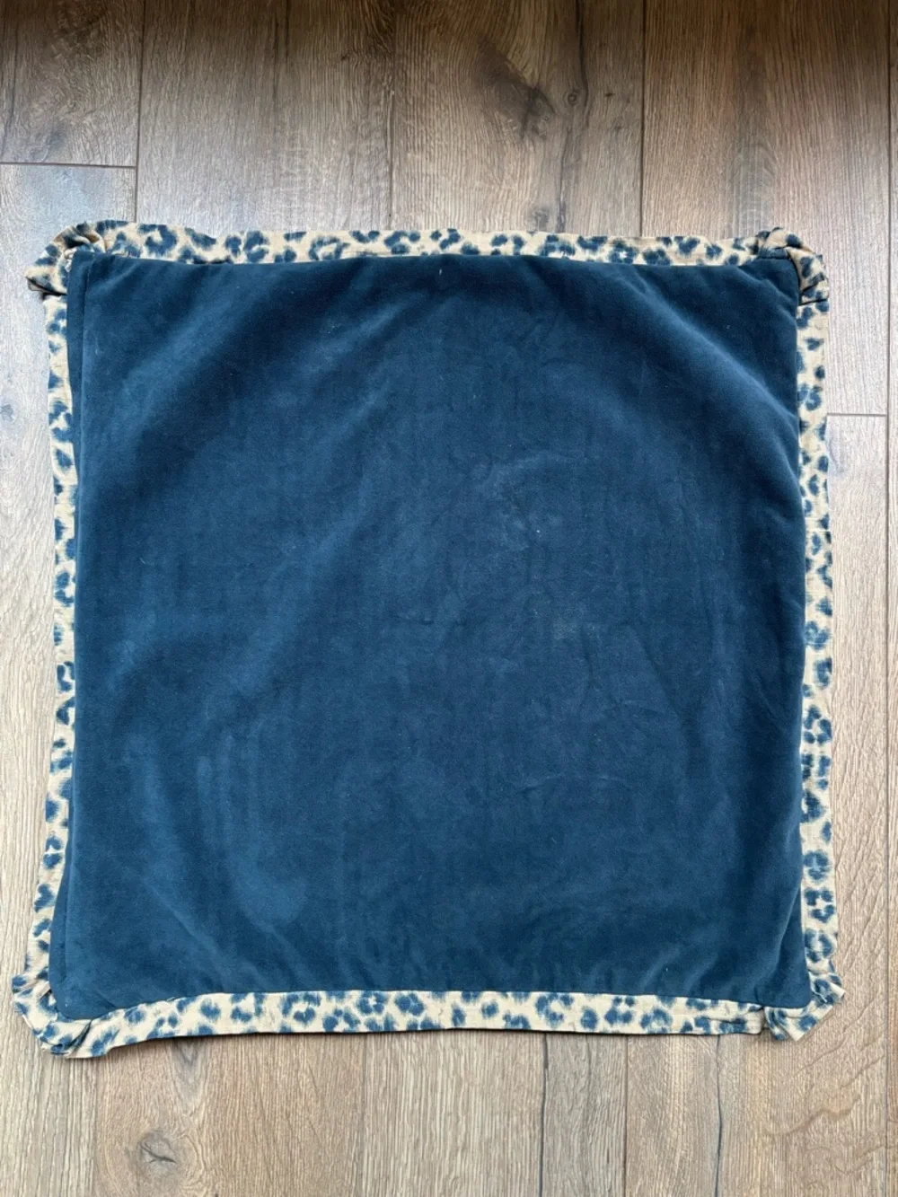 Navy Velvet & Linen Leopard Print Accent Pillow Cover | 22” Square Reversible